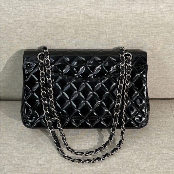 SOLD - CHANEL Black Patent Leather Classic Flap Medium SHW - Picture 4 of 17